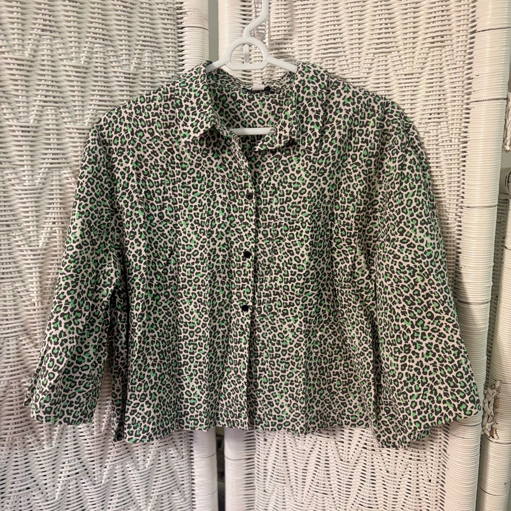 Topshop Animal Print Cropped Button-down